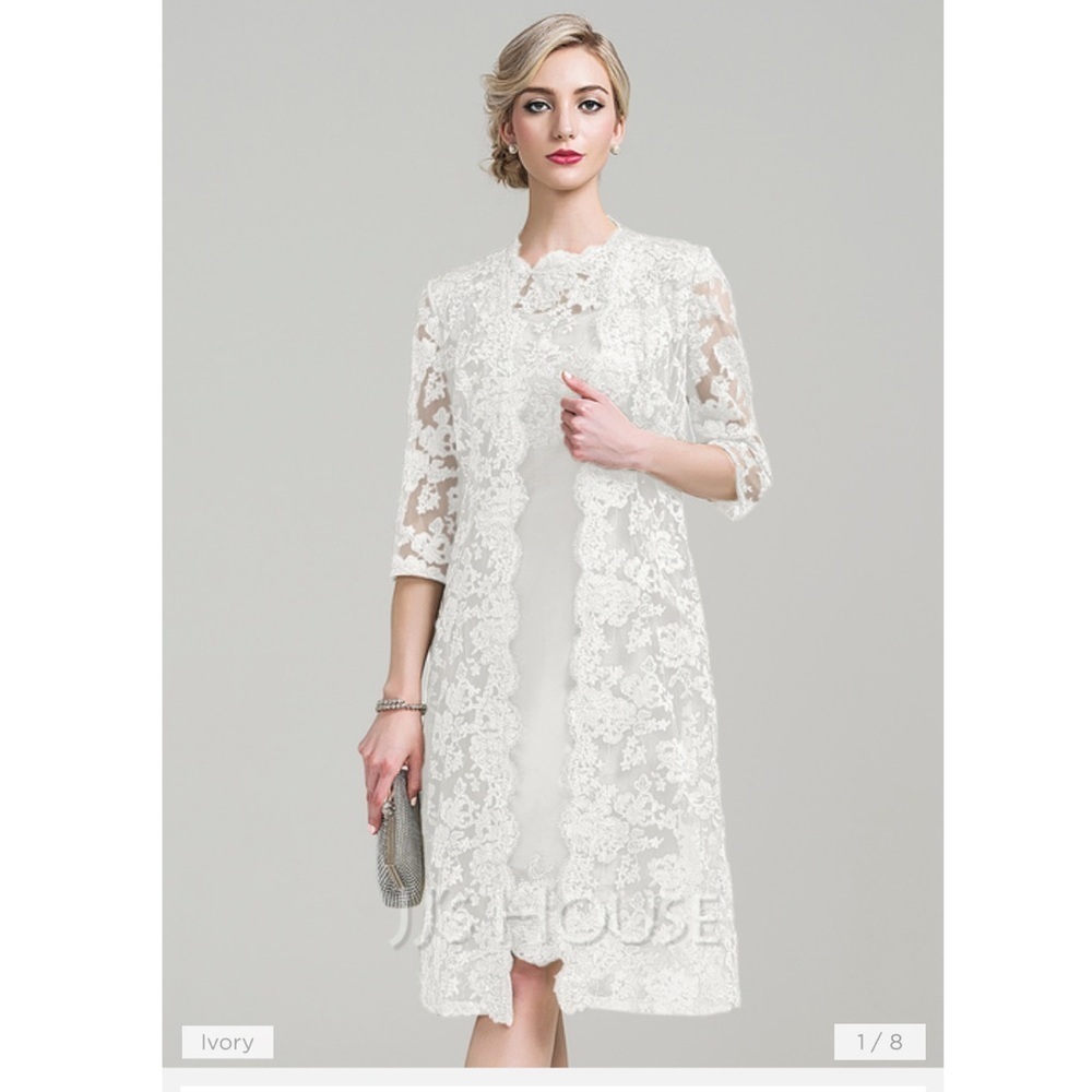 JJ’s house Sheath Scoop Knee-Length Lace Taffeta Mother of the Bride Dress